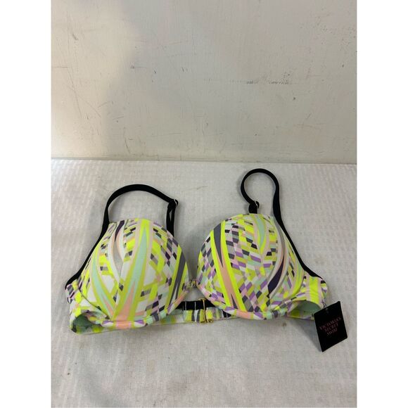 VS Victoria Secret swim bra 34D lime green pink new rn#54867. - Picture 2 of 5